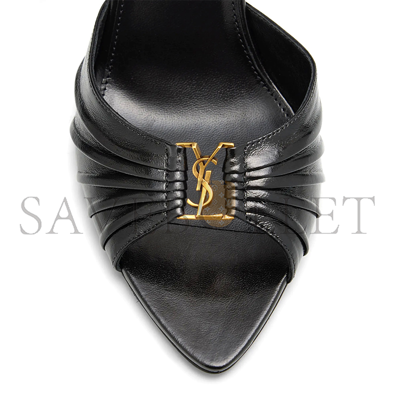 YSL BABYLONE YSL RUCHED LEATHER MULE SANDALS